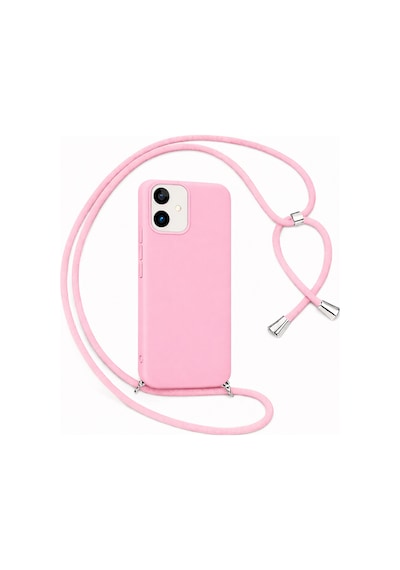 İphone 16 Plus İle Uyumlu Boyun Askılı Silikon Kılıf Viper İpli Telefon Kılıfı Pembe