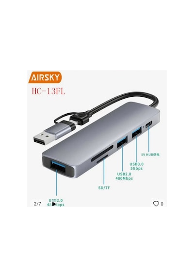 Airsky Hc13fl 5 İn 1 Usb Type-c 2 İn 1 Çevirici Evimdeyokyok
