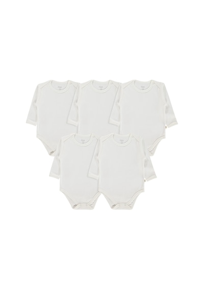 Civil Baby Düz Uzun Kol 5 Li 3-9 Ay Çıtçıtlı Badi - Beyaz
