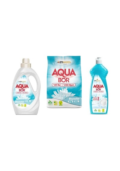 Aquabor Doğal Mineralli Sıvı Beyaz + 4kg Beyaz + Bulaşık Set 0.75 LT - 2.5 LT - 12 KG 57454330