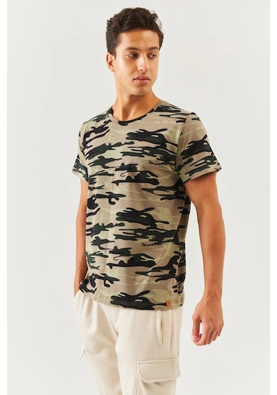 Erkek Oversize Rahat %100 Pamuklu Penye Bisiklet Yaka Kısa Kol Basic T-shirt Classic Collection Kamuflaj