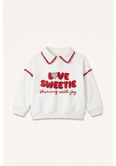 Defacto Polo Yaka Baskılı Kalın Sweatshirt Kumaşı Sweatshirt Kız Bebek I0898a526auer105 Ekru-er105