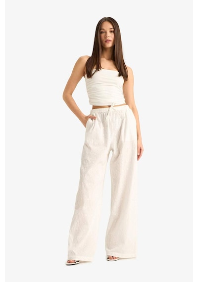 Defacto Wide Leg Çift Cepli Beli Lastikli Standart Boy Brode Pantolon E6393ax25smwt32 Beyaz