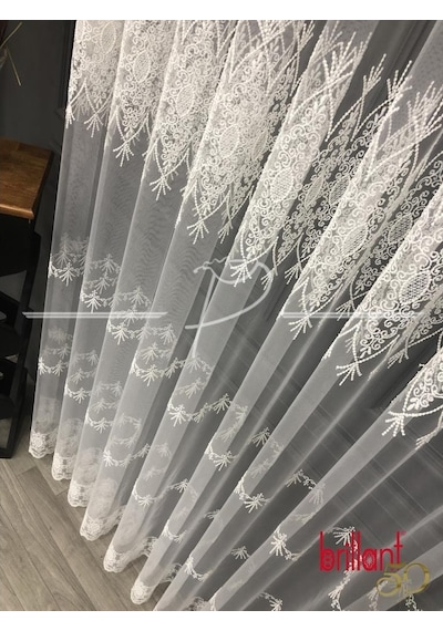 Tül Perde Yaren Desen Brode Işlemeli Tül (531974921) Ekru