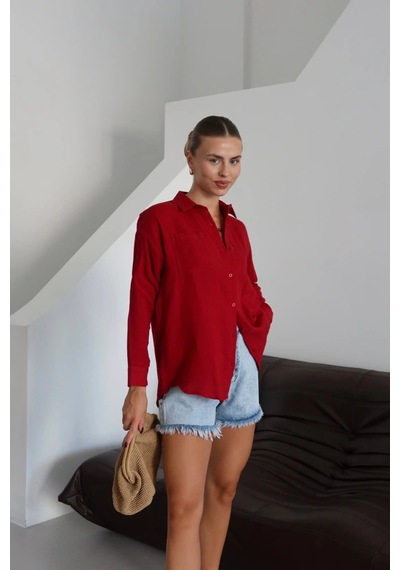 Kazax Tek Cepli Müslin Gömlek Bordo Pt Bordo