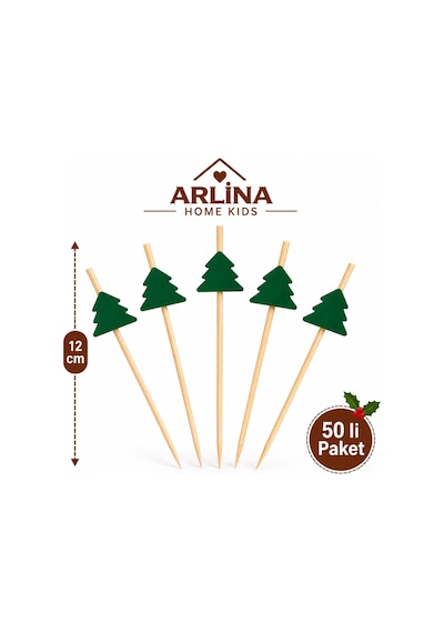 Dekoratif Çam Ağacı Bambu Kürdan 12 Cm 50'li