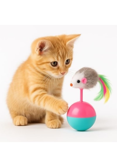 Kedi Oyuncağı Devrilmez Denge Topu Ve Tüy Kuyruklu Fare Hareketli Interaktif Kedi Topu Yavru Ve Yetişkin Kediler İçin 14 Cm X 8 Cm 1 Adet