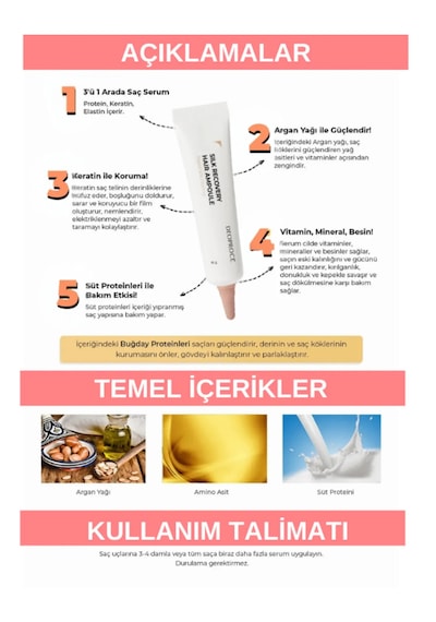Protein, Keratin, Elastin Içeren Hasarlı Saçlar Yoğun Saç Bakım Serumu 10g