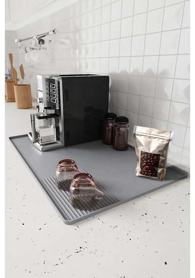 Gri 39x58 Cm Silikon Kahve Makinesi Matı Tezgah Pedi Bulaşık Altlığı Cin962 Gri