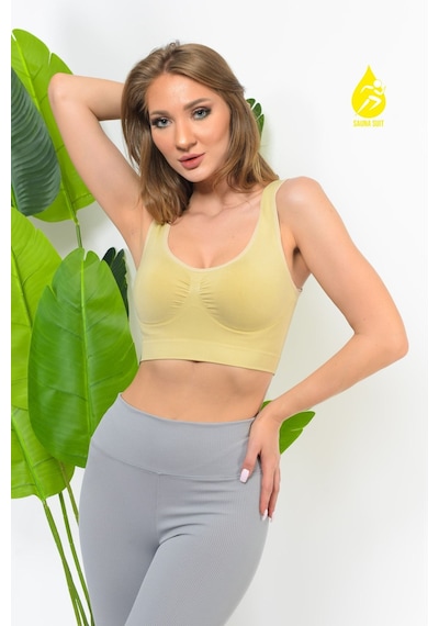 Sauna Suit Top Büstiyer Kadın Modal Crop Toparlayıcı Kalın Askılı Seamless Dikişsiz Örme Bustiyer Ten Rengi