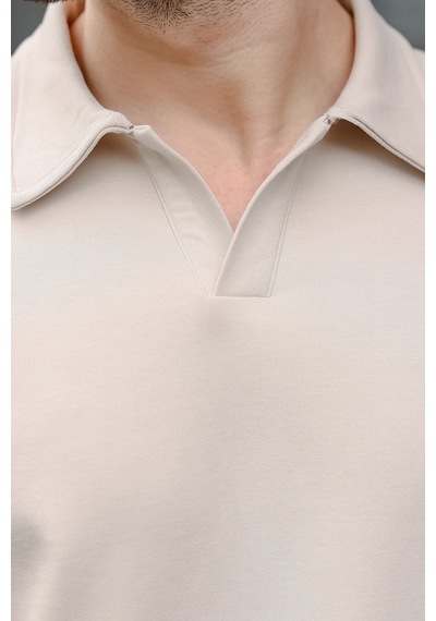 Madmext Taş Rengi Polo Yaka Oversize Erkek Tişört E7185