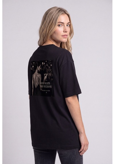 Black Nova Oversize Baskılı Unisex Tişört Bas Desicions Black Siyah