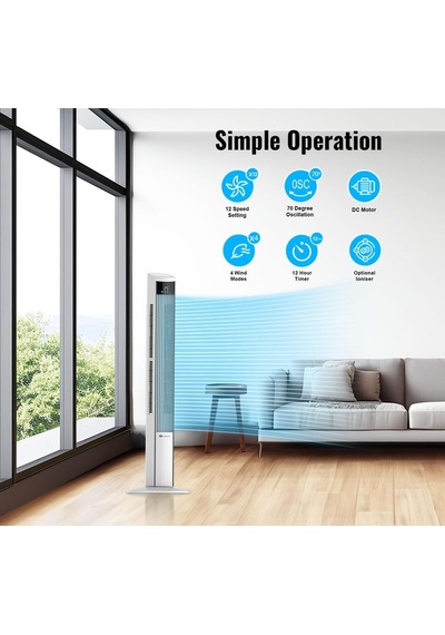 Hava Temizleme Cihazlı Ve Dc Motorlu Kule Fan 120cm, 12 Hız, 4 Mod, Led Ekran, Sessiz Ve Salınımlı