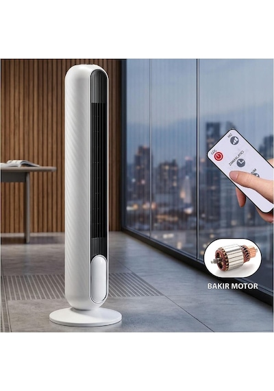 Joysıdea Fn-500 Kumandalı Dokunmatik Panel, 3 Hız Ayarı, 40 W Kule Tipi Vantilatör Beyaz