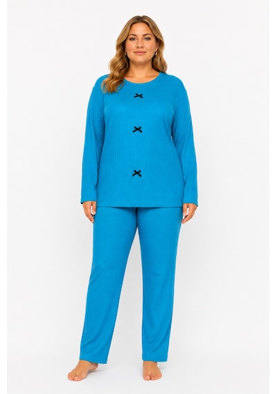 Sleeproom Büyük Beden Kadın Kaşkorse Mevsimlik Mavi Pijama Takımı