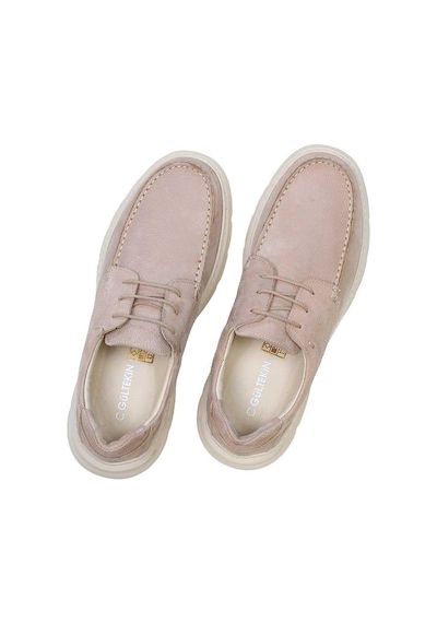 Erkek Bej Bağcıklı Kalın Tabanlı Nubuk Deri Sneaker