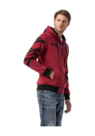 Cipo & Baxx Erkek Kapüşonlu Fermuarlı Sweat Ceket Cl577 Bordo