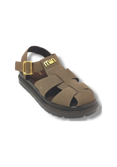 Şanzelize K805-26 Süet Tokalı Anatomik Taban Kadın Sandalet Vizon