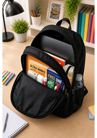 Vt-08 Unisex Okul Sırt Çantası Öğrenci Günlük Seyahat Tatil Spor Yürüyüş Seyahat Gezi Kamp Günlük Siyah