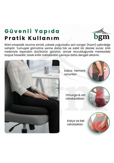 Ortopedik Oturma Simidi Sert Sünger Destekli Yıkanabilir Kılıf, Sert Yapı Ortopedik Yastık Siyah