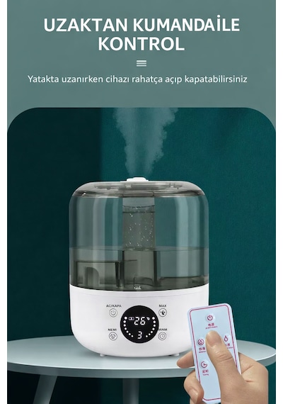 3 Litre Kapasiteli Led Ekranlı Akıllı Hava Nemlendirici 3 Seviyeli Buhar Ayarı, Geniş Alan Etkisi