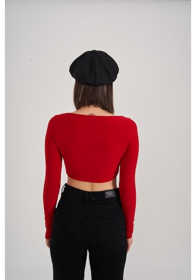 Holly Lolly Crop Model Uzun Kol Walery Bluz Kırmızı