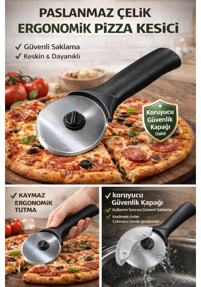 Paslanmaz Çelik Pizza Kesici Rulet Hamur, Börek, Mantı Ve Erişte Kesme Aparatı Ergonomik Mutfak Dilimleyici Karışık
