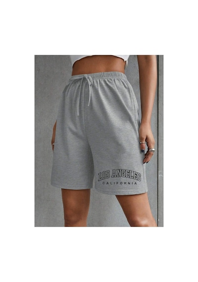 Tarzsokak Letter Graphic Tie Front Track Şort Gri