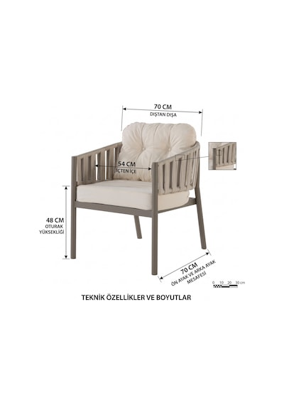 Galata 2+1+1+masa 70 120 Bahçe Balkon Mutfak Takımı,gri Gri