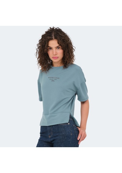 Slazenger VILLAGE Kadın Oversıze Su Yeşili Tişört
