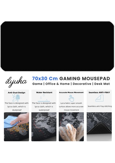 70x30cm Logosuz Siyah İlyukamp337030 Büyük Boy Xl Gaming Mousepad