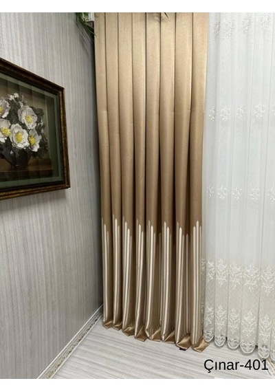 Nivemeshome Çınar Altın 401 1/3 Sık Pileli Fon Perde Apm Gold