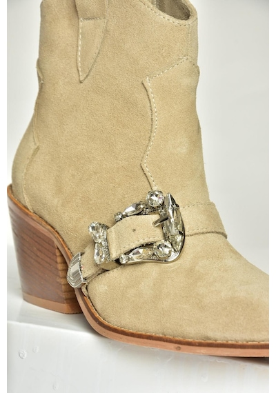 Fox Shoes T380395002 Bej Süet Taş Detaylı Kadın Bot Bej-süet Bej