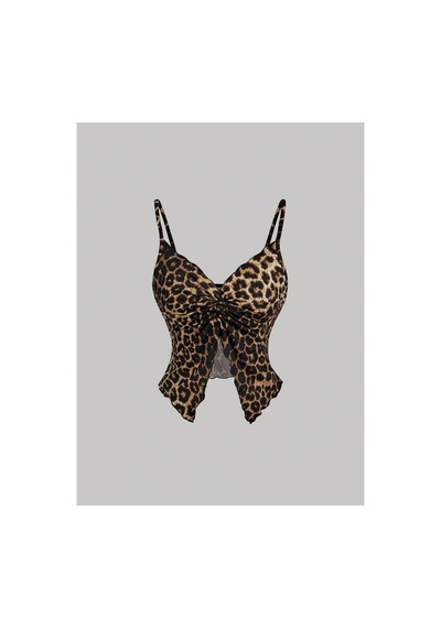 Wild Flower Leopar Desen Ön Büküm İnce Askılı Alaçatı Crop LEOPAR