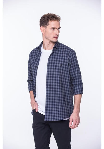 Klasik Uzun Kol Kışlık %100 Cotton Kareli Yaka Alttan Düğmeli Hediye Kutulu Erkek Gömlek Fs-001988 - Antrasit-1372