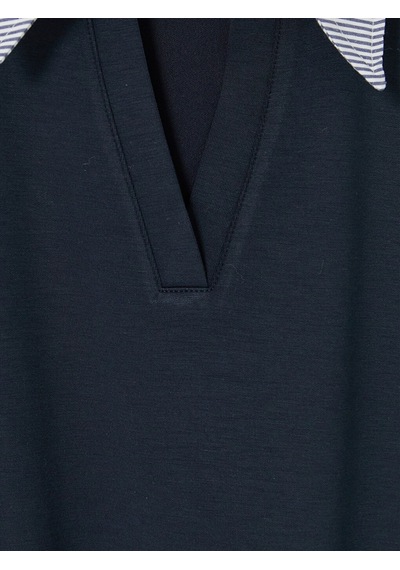 Lcw Comfort Lacivert Polo Yaka Çizgili Kadın Tişört