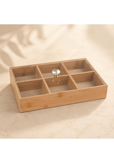6 Bölmeli Bambu Organizer Kutusu, Şeffaf Kapaklı Çay Ve Takı Düzenleyici Diğer