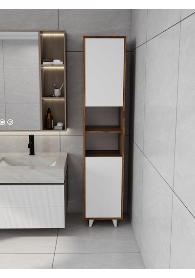 Riva Çamaşır Sepetli Banyo Dolabı Amalfi-beyaz Renk Kahverengi