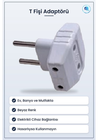 T Fişi Elektrik Fiş Adaptörü Bağlantı Ev Banyo Mutfak Elektrikli