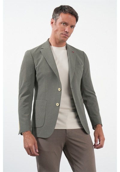 İmza Haki Mono Yaka Gofreli 6 Drop Slim Fit Esnek Ceket 1002260151
