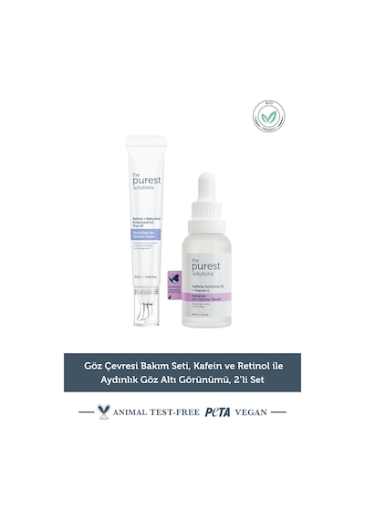 The Purest Solutions Göz Çevresi Bakım Seti, Kafein ve Retinol ile Aydınlık Göz Altı Görünümü, 2’li Set
