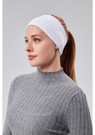 Sonbaharmoda Kadın Spor Saç Bandı Bandana Penye Esnek Bone Dikissiz Beyaz