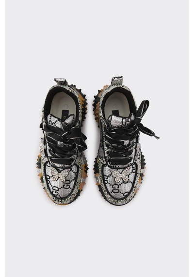Derinet Taş İşlemeli Comfort Taban Kadın Sneaker Siyah Siyah