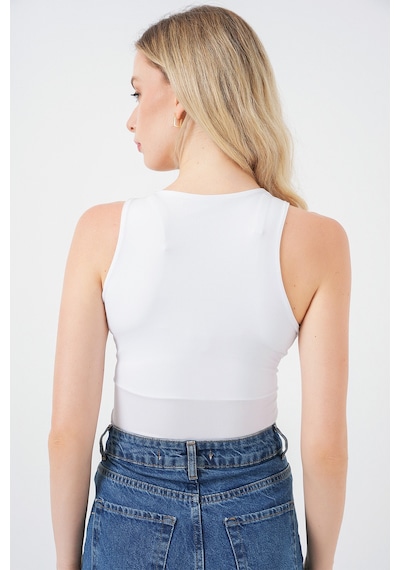 Bigdart Kadın Halter Yaka Çıtçıtlı Body 972 - Beyaz