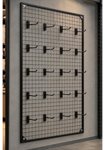 Sık Telli Tel Raf - Tel Pano Stand, Duvar Askılığı-20 Adet 20 Cm Tel Pano Kanca Hediyeli 100x200 Cm 100 x 200 CM