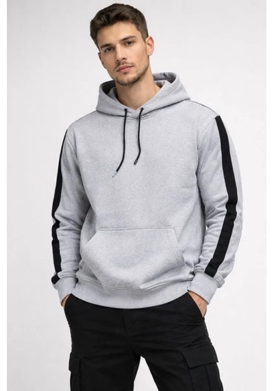 Etiler Collection Erkek Şeritli Kapüşonlu Sweatshirt Oversize 3 Iplik Pamuklu - Beyaz
