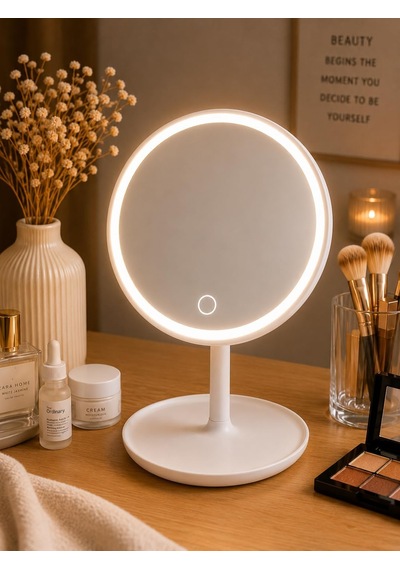 Led Işıklı Makyaj Aynası Dokunmatik Masaüstü Kozmetik Aynası Şarjlı Beyaz Belirtilmemiş
