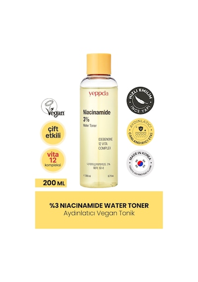 Yeppda %3 Niacinamide İçeren Aydınlatıcı Vegan Tonik Yeppda Niacinamide %3 Water Toner 200ml