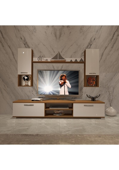 Decoraktiv Eko 5da Slm Dvd Tv Ünitesi Tv Sehpası - Ceviz Beyaz Ahşap - Beyaz