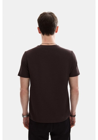 Backandbond Kahve Regular Fit Örme Bisiklet Yaka Tişört